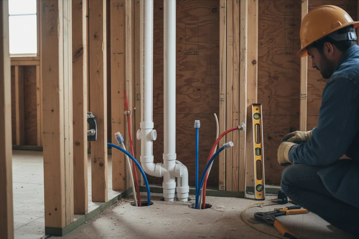 Drain and supply rough-in during Sump Pump Repair in Hudson Falls